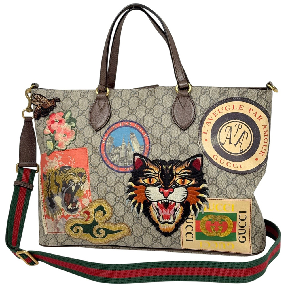 Gucci Courier Tote Bag Sherry Web Beige Multicolor